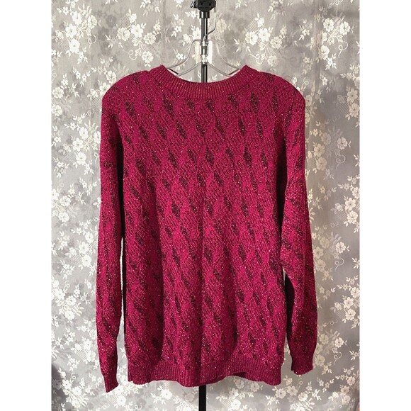 Vintage 80s Sweater 1980s Dark Pink Glitter New Wave Hipster Retro Size Large - Picture 1 of 8